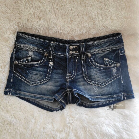 Miss Me JS5197H Distressed Denim Shorts Rhinestone Accents Size 28 - Picture 1 of 6